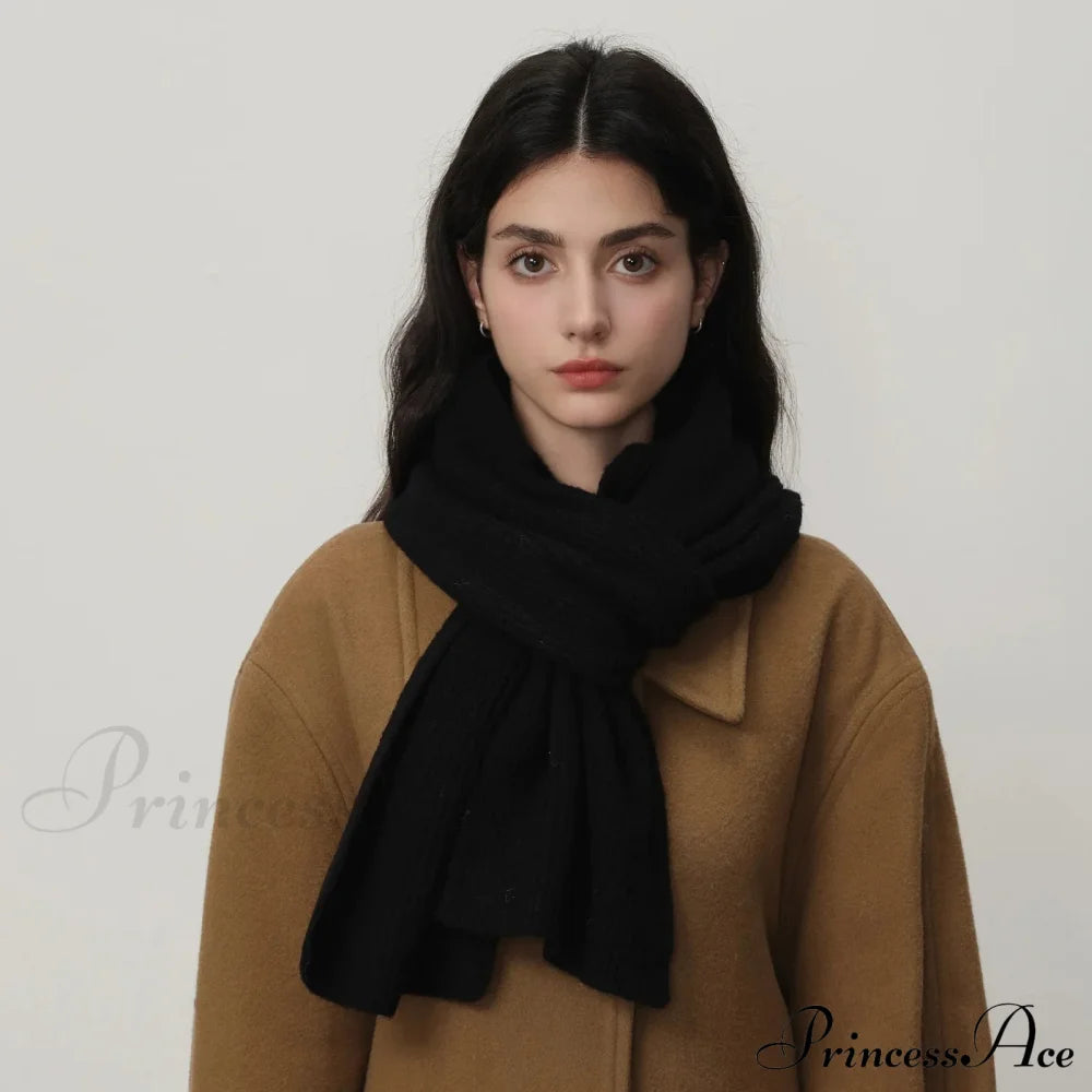 New Warm Knitted Wool Blended Scarf For Autumn Winter Comfort Black / L184Cm W24Cm Scarfs-L