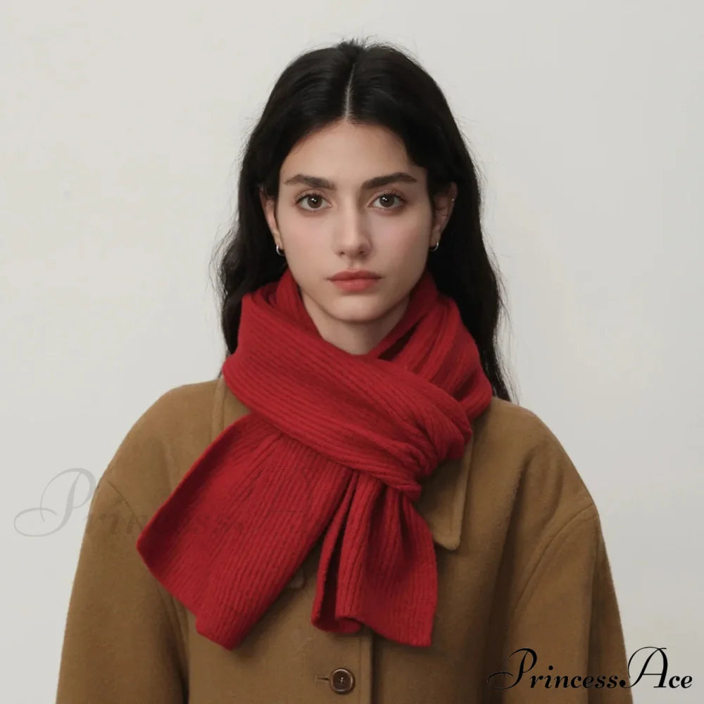 New Warm Knitted Wool Blended Scarf For Autumn Winter Comfort Bright Red / L184Cm W24Cm Scarfs-L