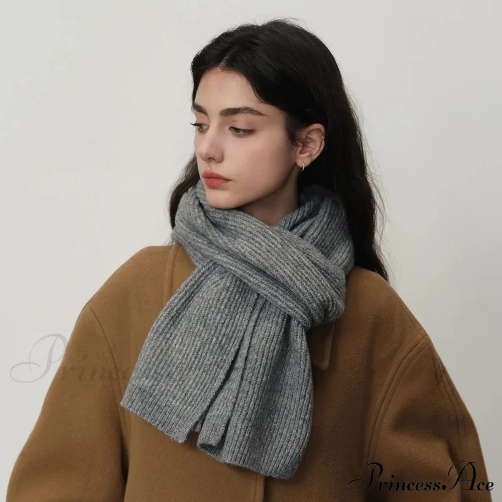 New Warm Knitted Wool Blended Scarf For Autumn Winter Comfort Graphite Grey / L184Cm W24Cm Scarfs-L