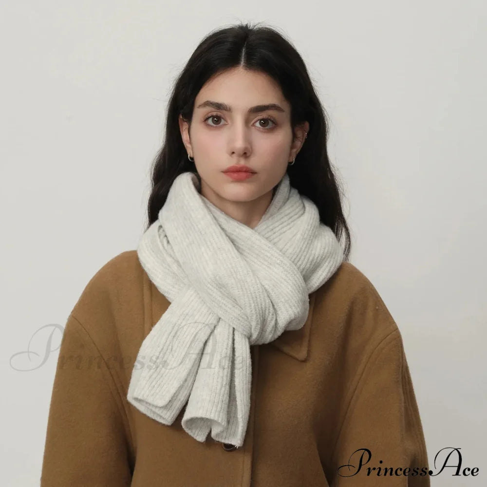 New Warm Knitted Wool Blended Scarf For Autumn Winter Comfort Greyish White / L184Cm W24Cm Scarfs-L