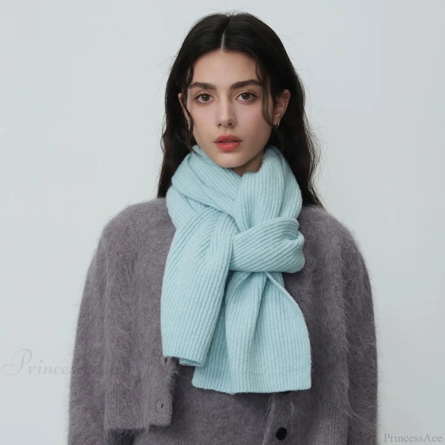 New Warm Knitted Wool Blended Scarf For Autumn Winter Comfort Light Blue / L184Cm W24Cm Scarfs-L