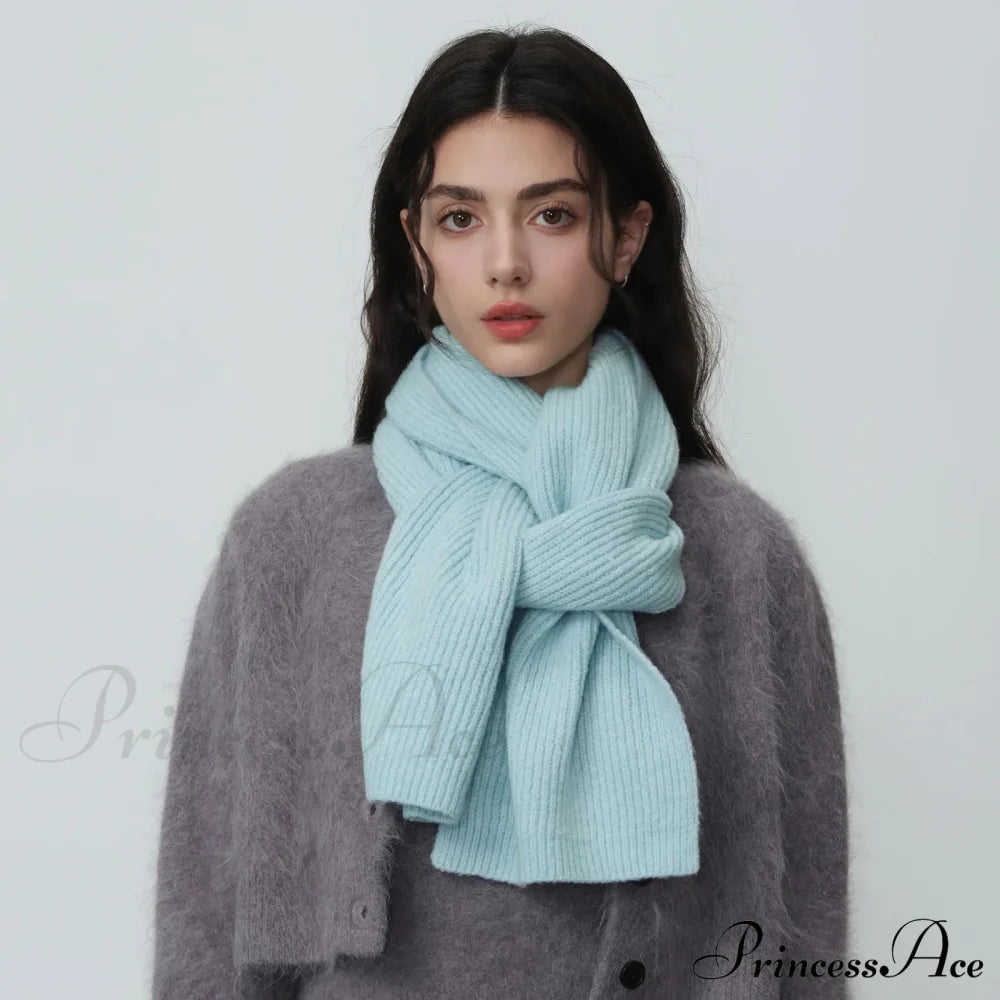 New Warm Knitted Wool Blended Scarf For Autumn Winter Comfort Light Blue / L184Cm W24Cm Scarfs-L