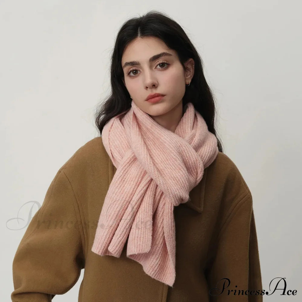 New Warm Knitted Wool Blended Scarf For Autumn Winter Comfort Light Pink / L184Cm W24Cm Scarfs-L