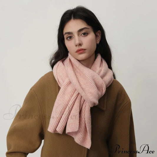 New Warm Knitted Wool Blended Scarf For Autumn Winter Comfort Light Pink / L184Cm W24Cm Scarfs-L