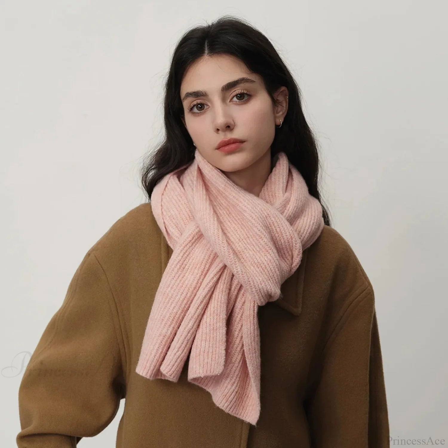 New Warm Knitted Wool Blended Scarf For Autumn Winter Comfort Light Pink / L184Cm W24Cm Scarfs-L