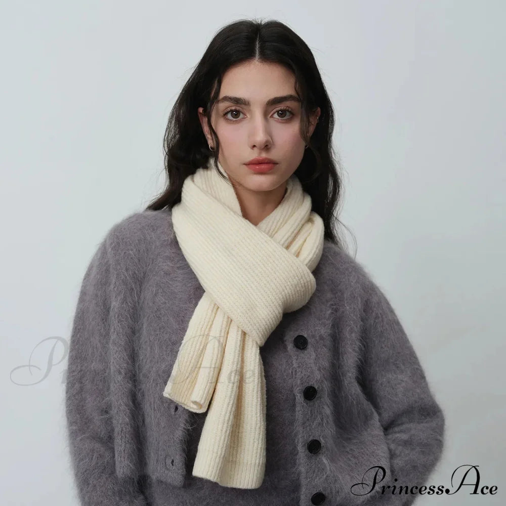 New Warm Knitted Wool Blended Scarf For Autumn Winter Comfort Milk Yellow / L184Cm W24Cm Scarfs-L