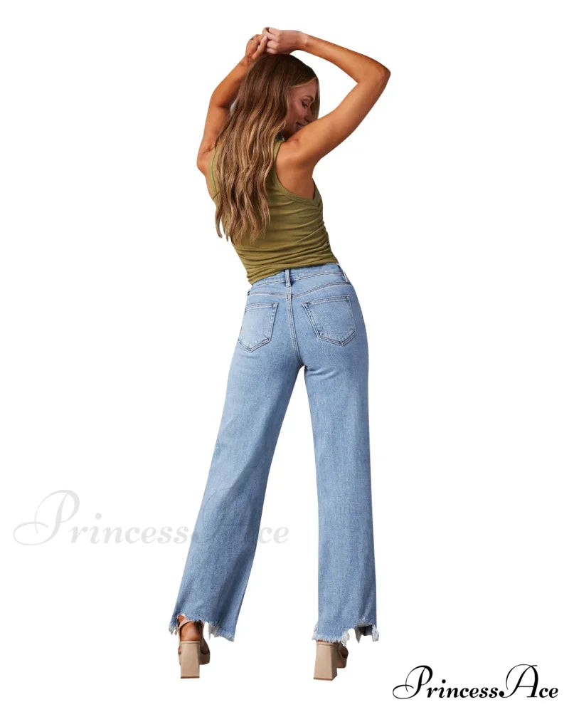 New Women’s Women Simple Casual High Waist Wide-Leg Trousers Irregular Tassels Streetwear