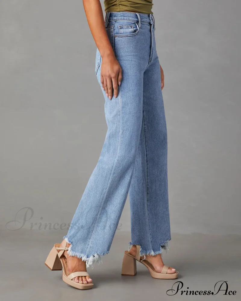 New Women’s Women Simple Casual High Waist Wide-Leg Trousers Irregular Tassels Streetwear