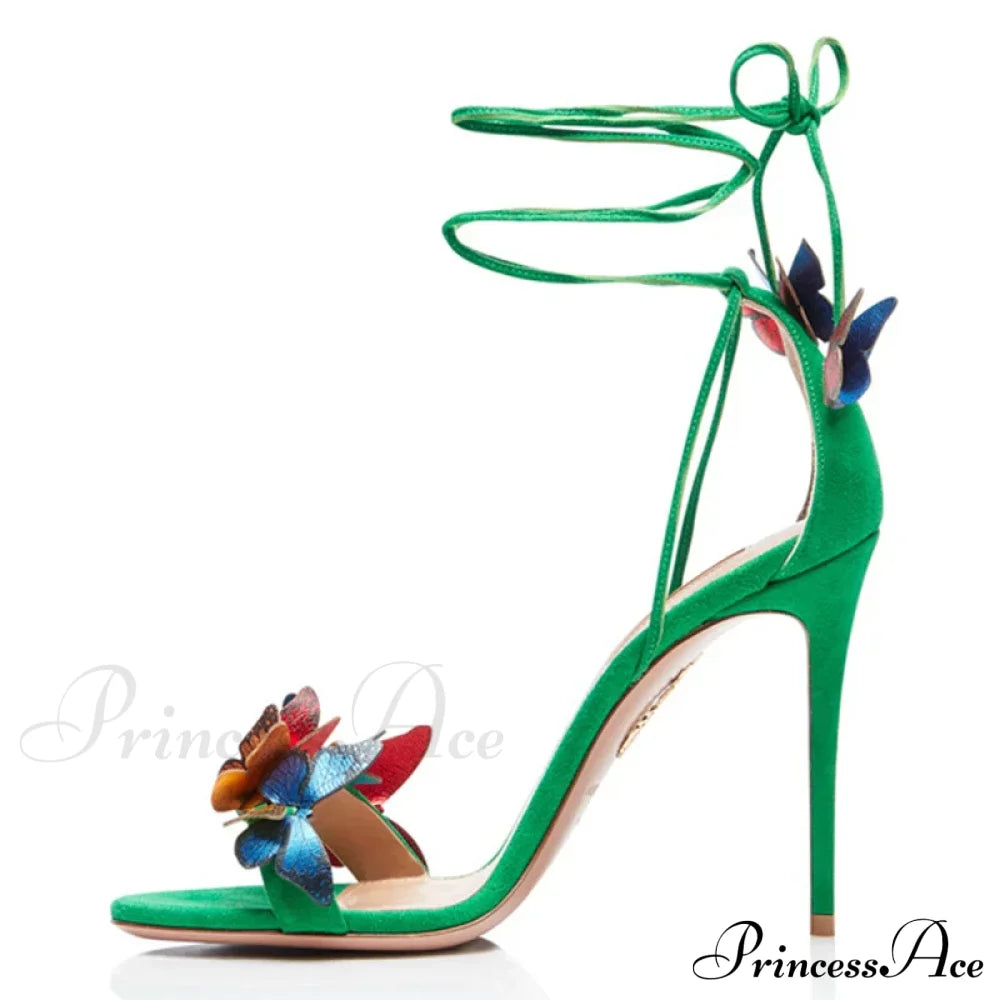 New Yellow Green Cross Strap Butterfly Open Toe Elegant High Heel 8Cm / 34