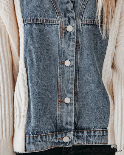 Nillan Denim Jacket With Pockets And Contrast Knit Coats-L