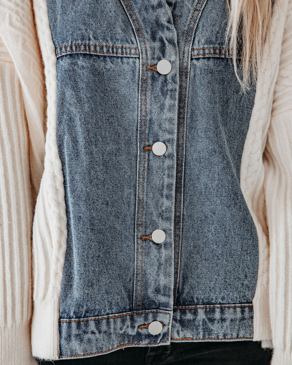 Nillan Denim Jacket with Pockets and Contrast Knit