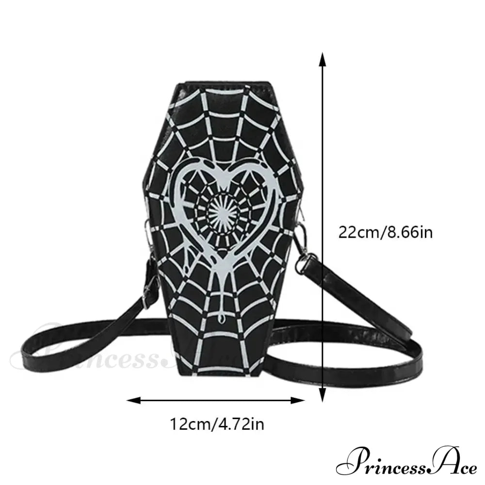 Novelty Halloween Gothic Coffin Shape Spider Web Sling Pu Leather Bag Black5