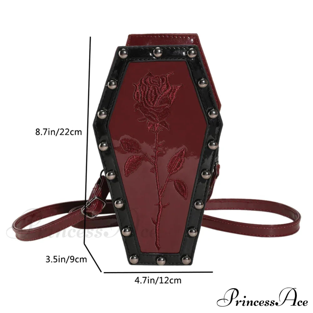 Novelty Halloween Gothic Coffin Shape Spider Web Sling Pu Leather Bag Red1