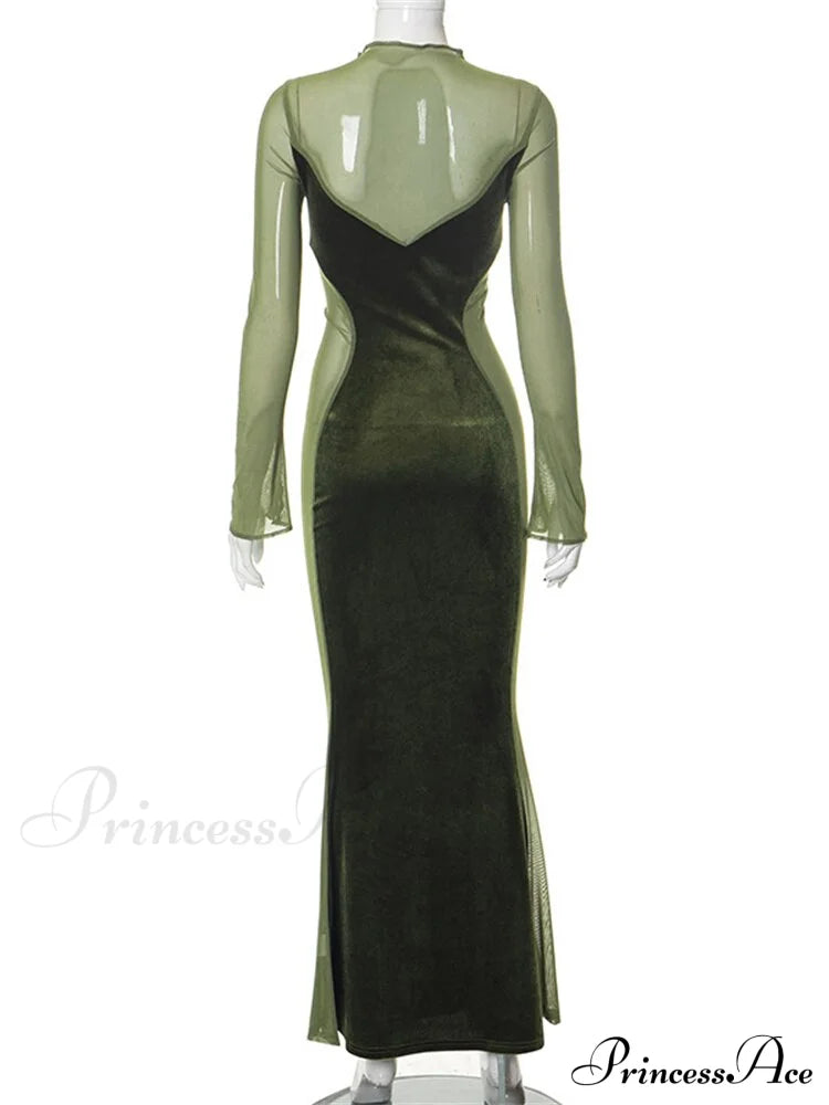 O Elegant Arm Dresses Fashion Full-Length Through Fall Party Gown Club Neck For Outfits Sexy - Long