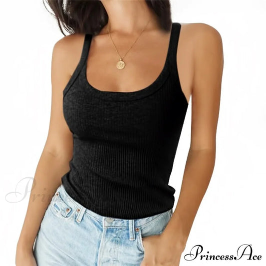 O Neck Knittrf Sleeveless Basic Top Black / S