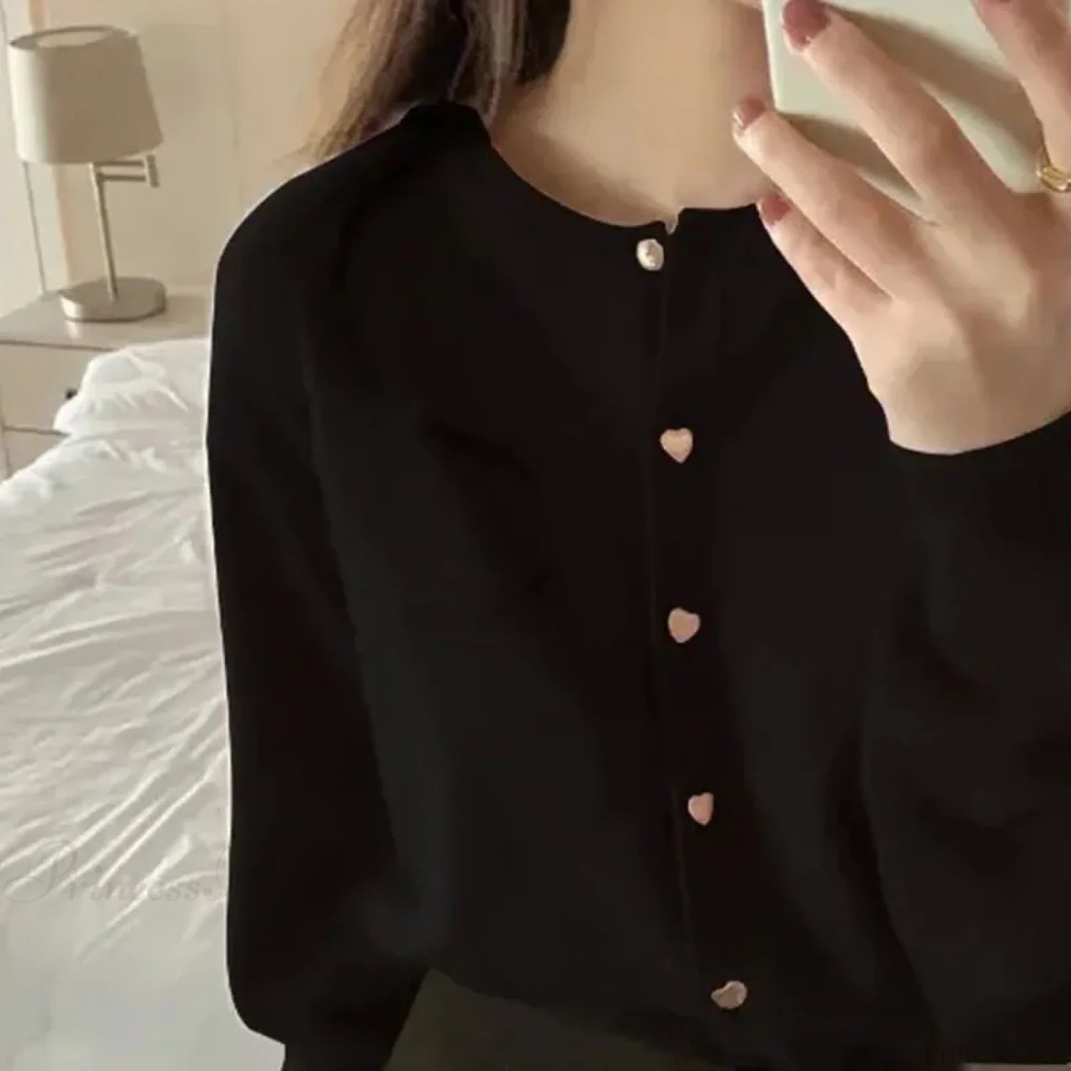 O-neck Long Sleeve Casual Cardigan Black / One Size