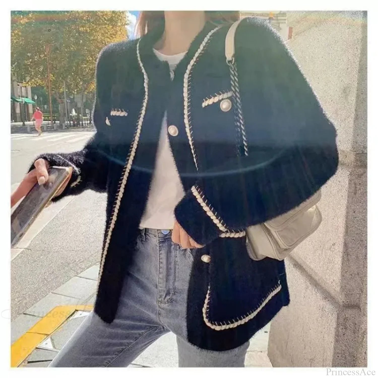 O-Neck Solid Color Office Knit Cardigan Black / M