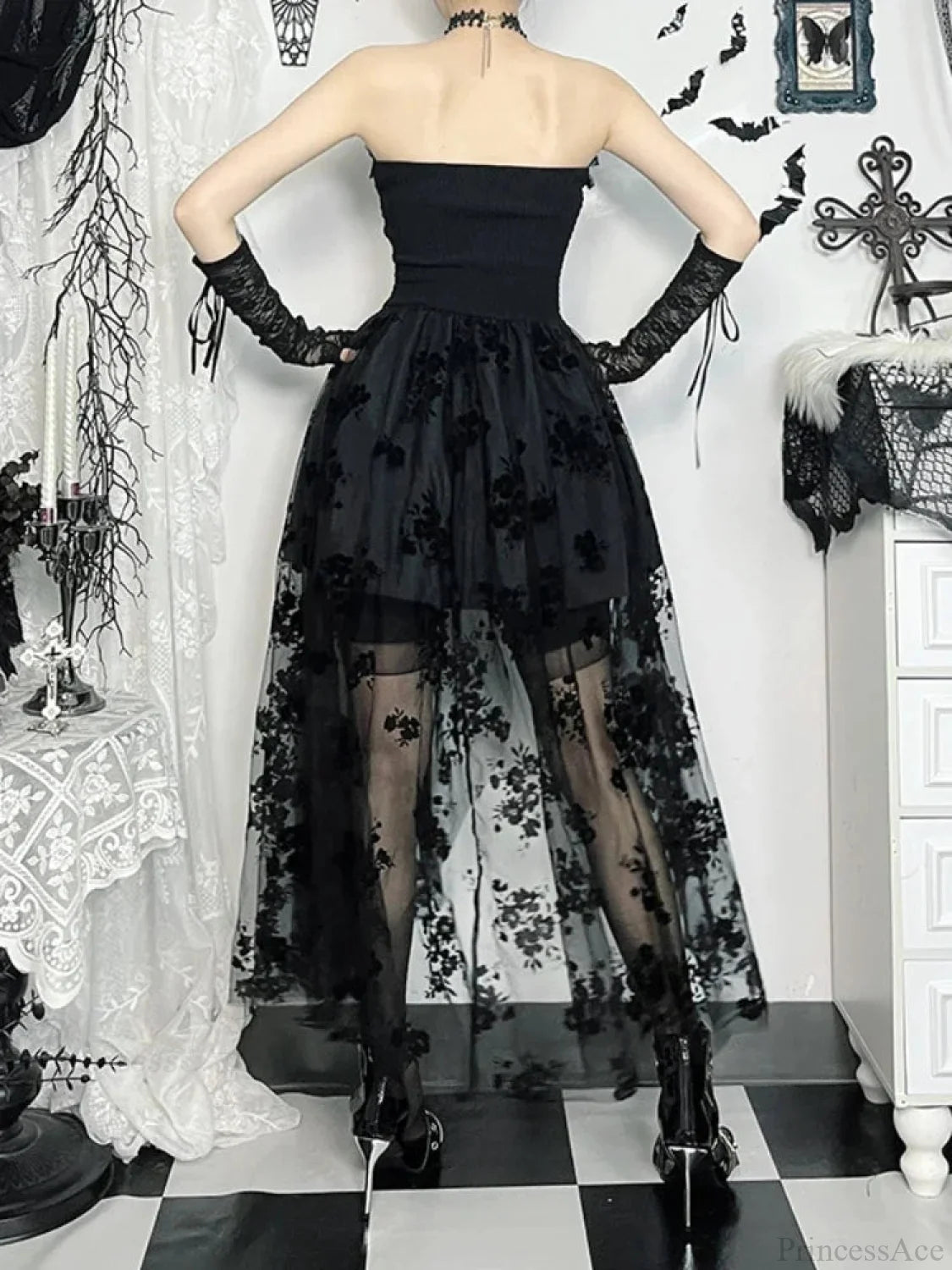 Obscure Blooms Net Bodice Midi Dress