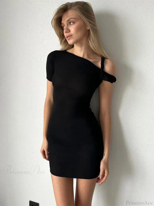 Off-Shoulder Bandage Mini Dress Black Mini Dress / S minidress-250223