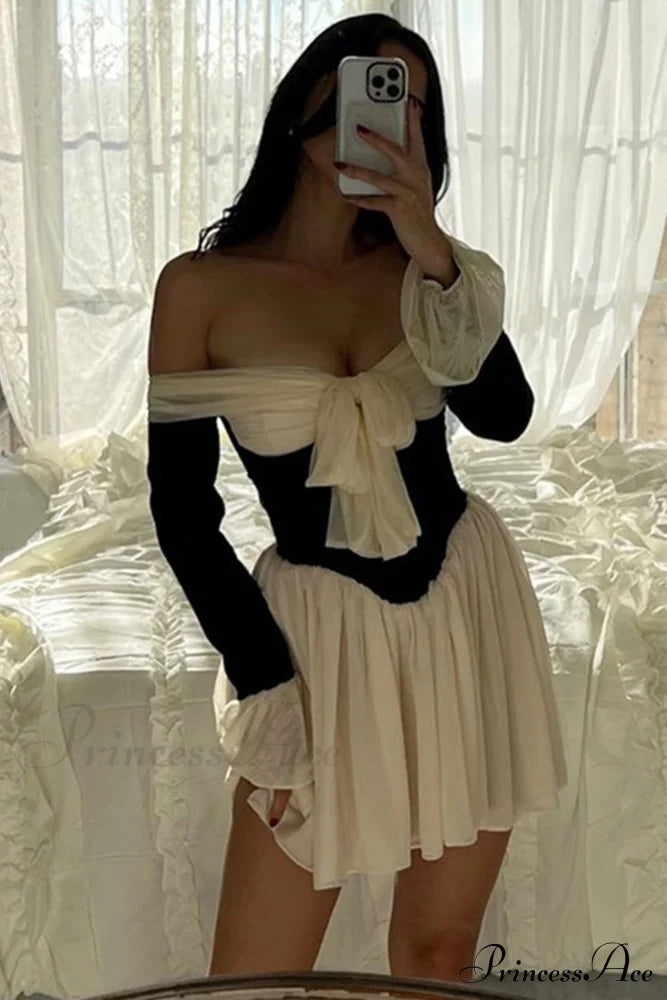 Off Shoulder Corset Dress With Bow White / L Mini Dresses