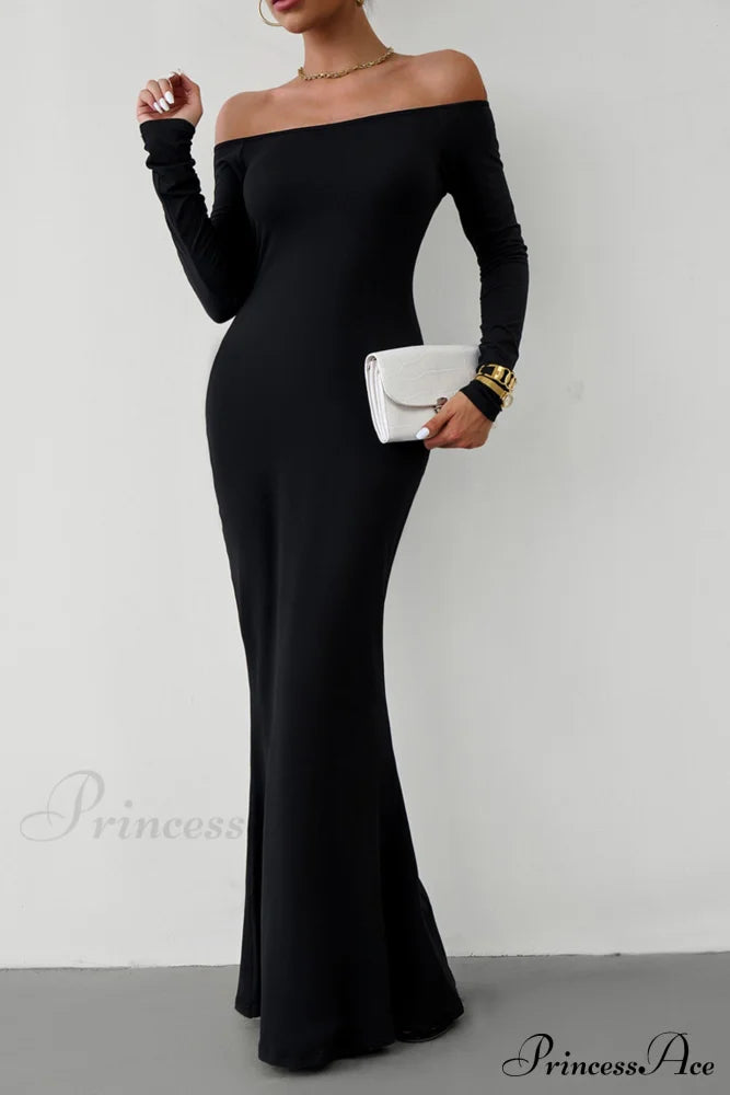 Off Shoulder Fishtail Dress Black / M Midi Dresses