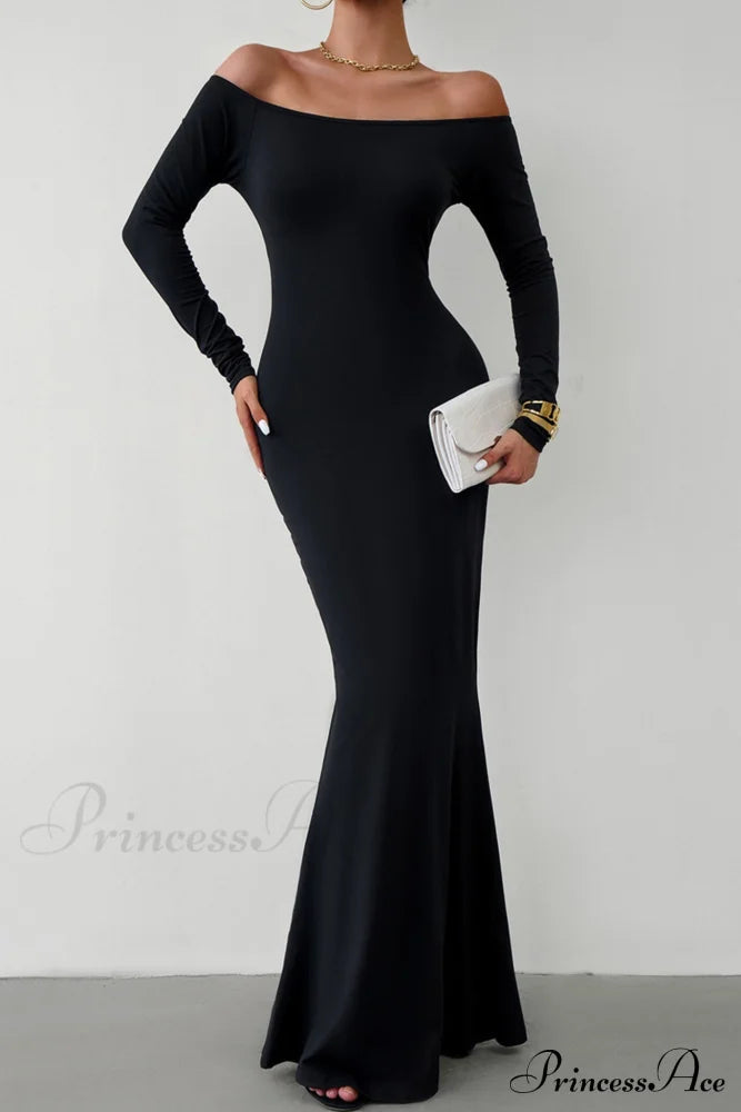 Off Shoulder Fishtail Dress Black / S Midi Dresses