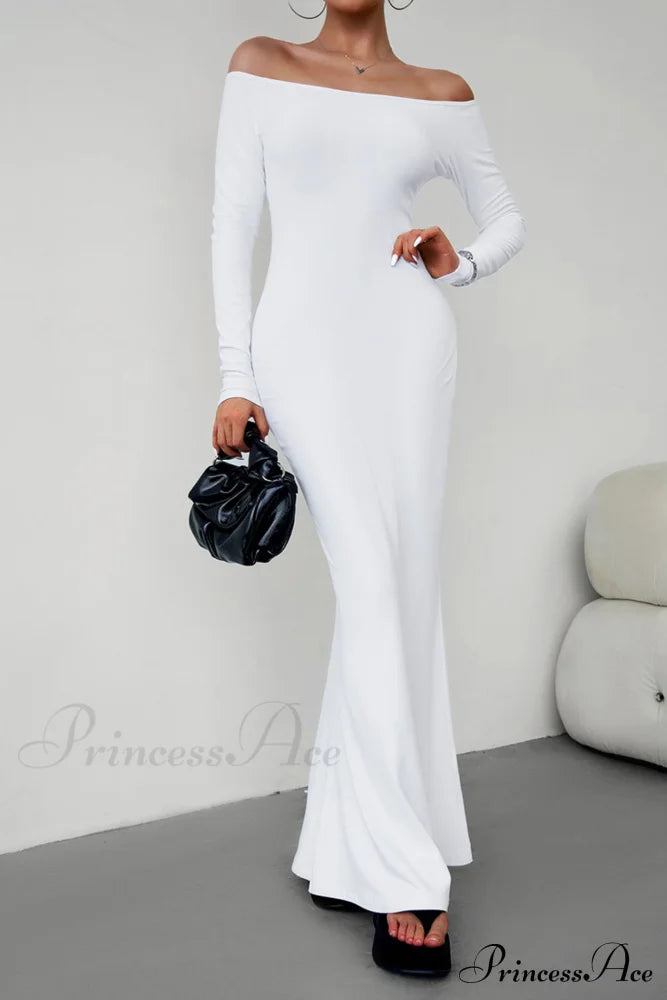 Off Shoulder Fishtail Dress White / M Midi Dresses