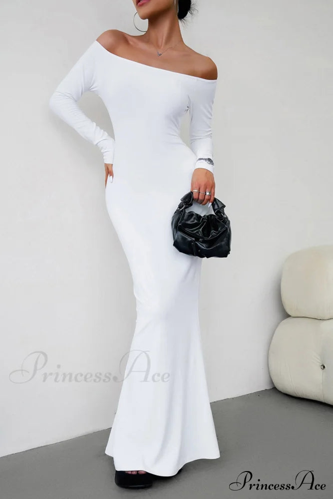 Off Shoulder Fishtail Dress White / S Midi Dresses