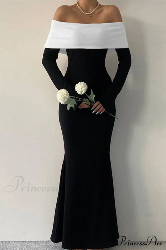 Off Shoulder Maxi Dress With Contrast Black / M Dresses