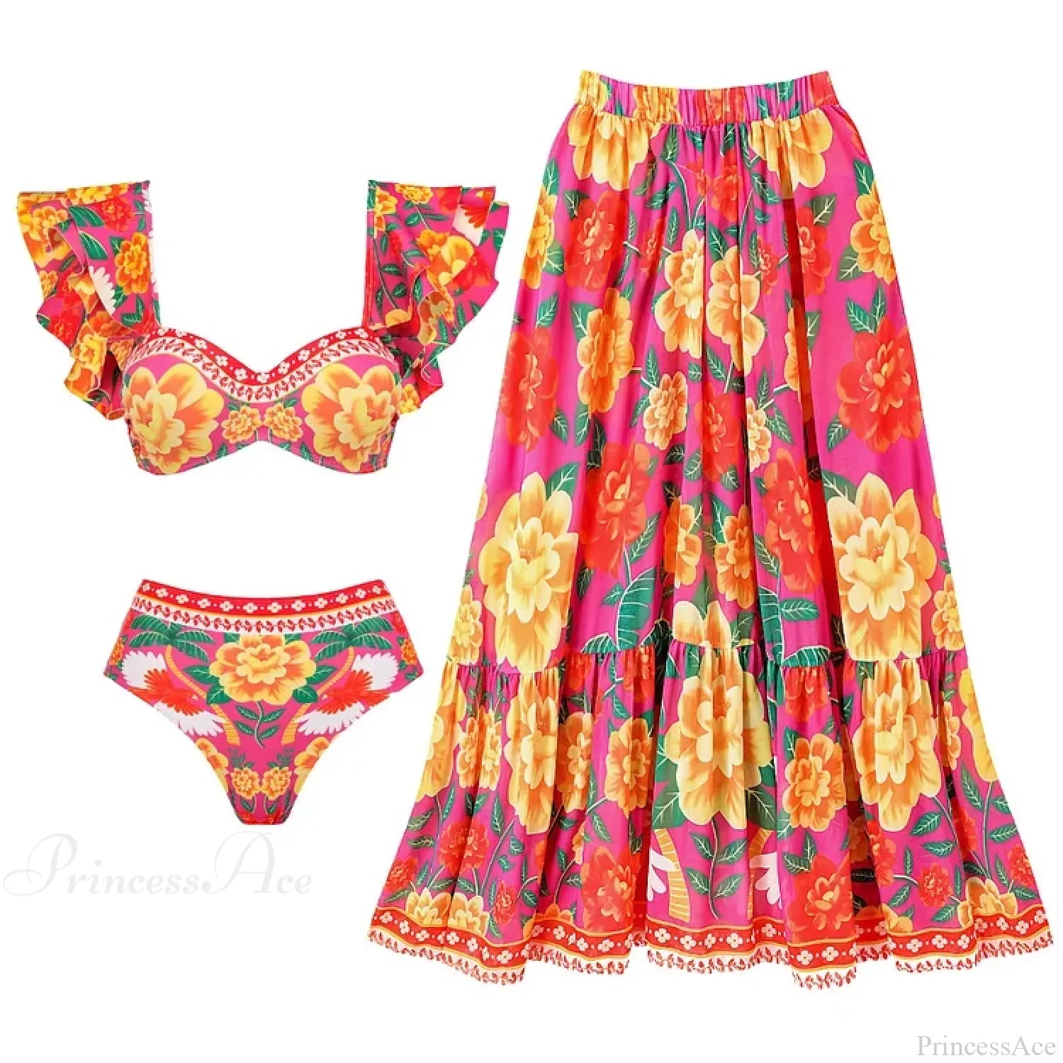 Off Shoulder Print Sarong Two Piece Set color10 / S