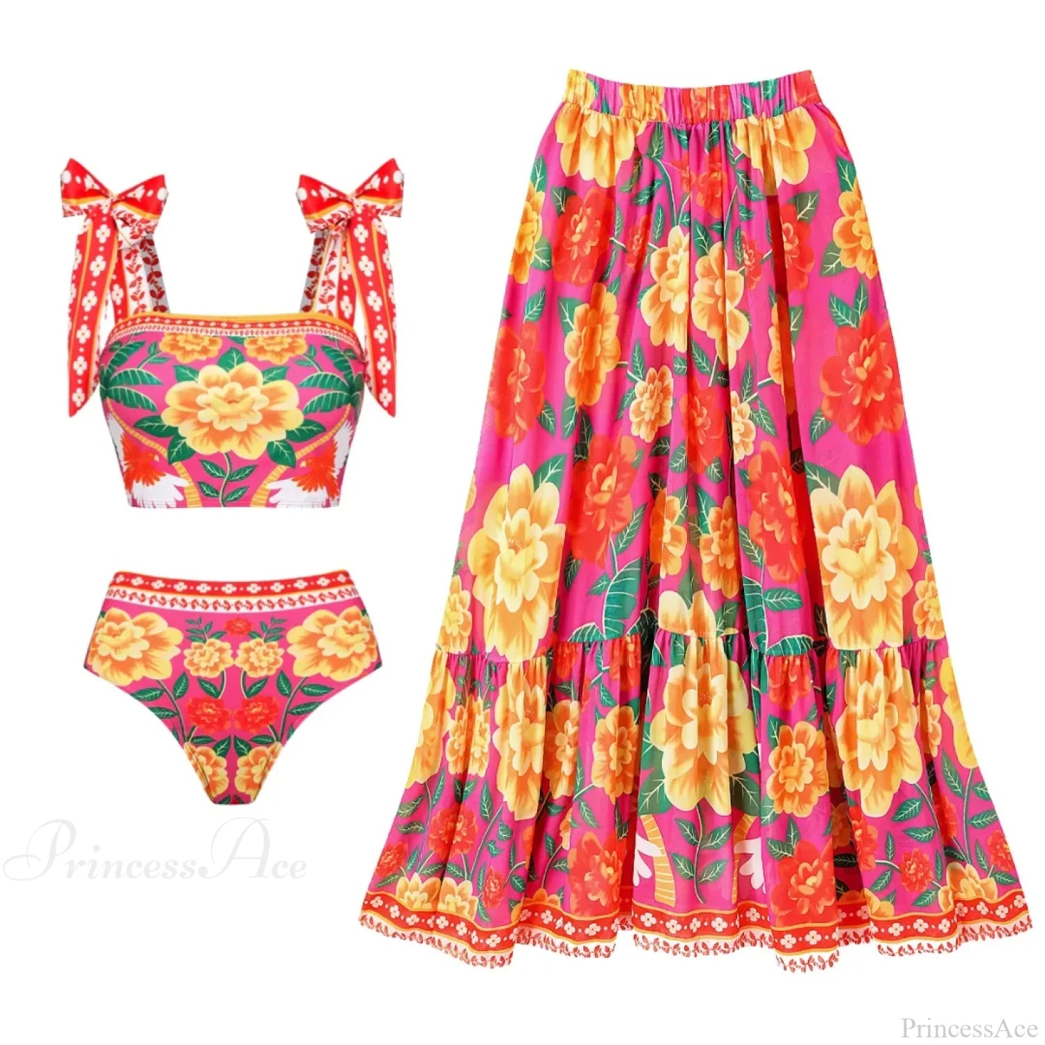 Off Shoulder Print Sarong Two Piece Set color11 / S