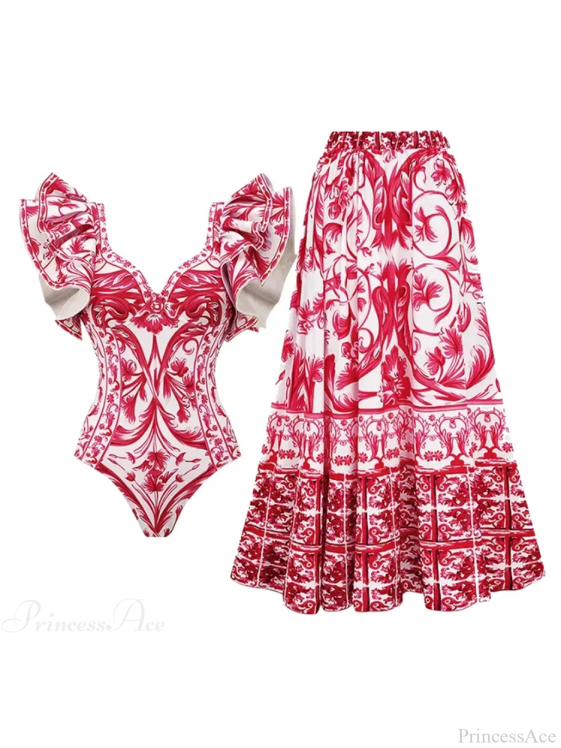 Off Shoulder Print Sarong Two Piece Set color4 / S