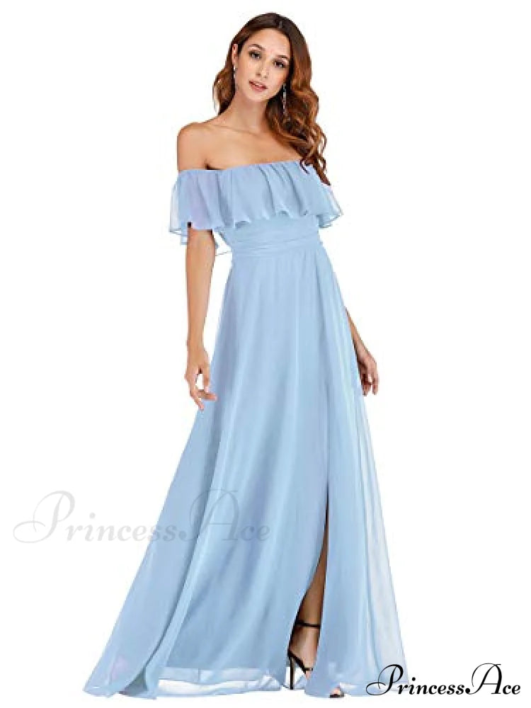 Off Shoulder Ruffle Party Side Split Beach Maxi Dress