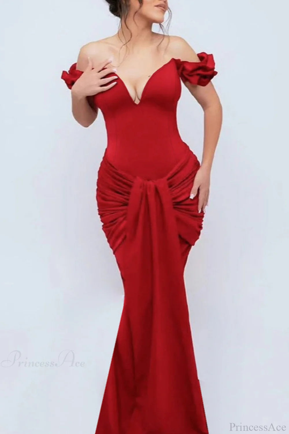 Off-Shoulder Slim Fitted Maxi Party Dress