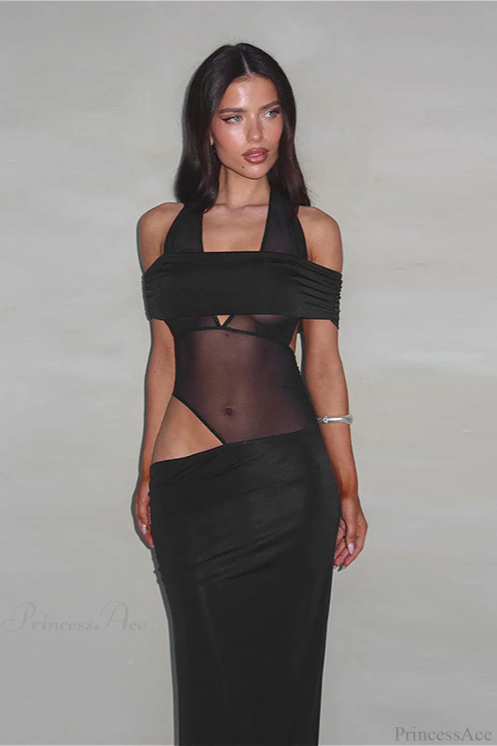 Off Shoulder Spliced Slim Maxi Dress