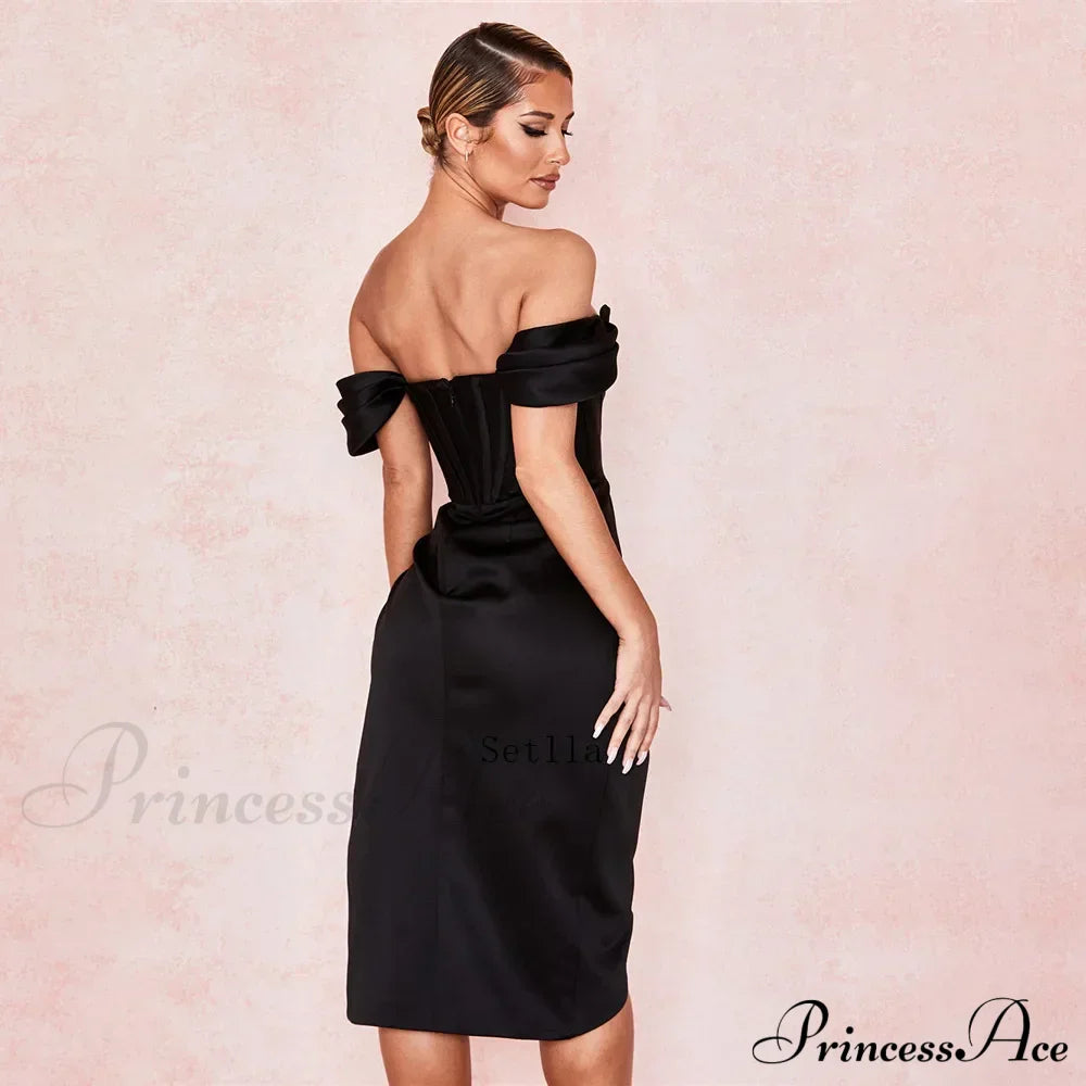 Off Shoulder Split Corset Midi Dress