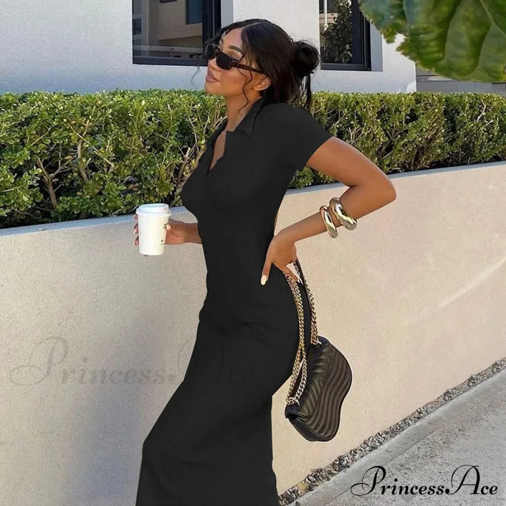 Off Shoulder Split Maxi Dress Black / S