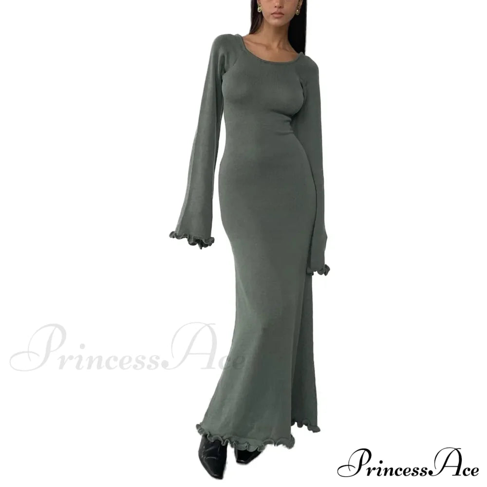 Off Shoulder Split Maxi Dress Grey / S