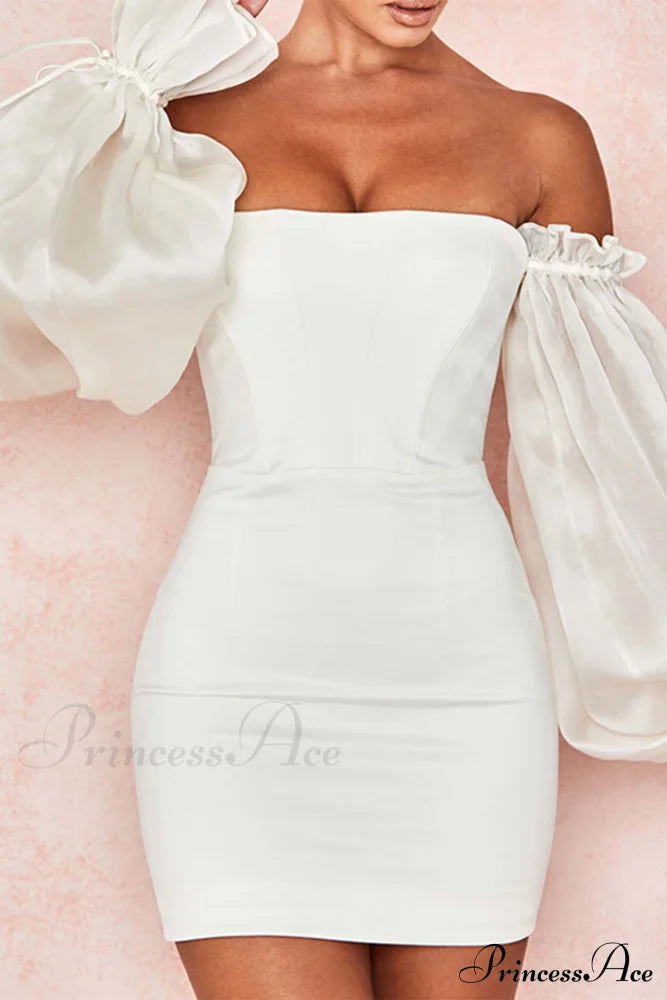 Off-The-Shoulder Mini Dress With Bell Sleeves White / Xl Dresses