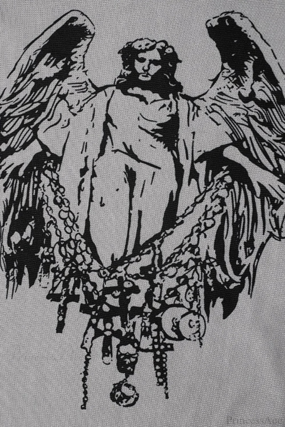 Off-the-shoulder Sheer Mesh Knit Printed Long Sleeve Tee