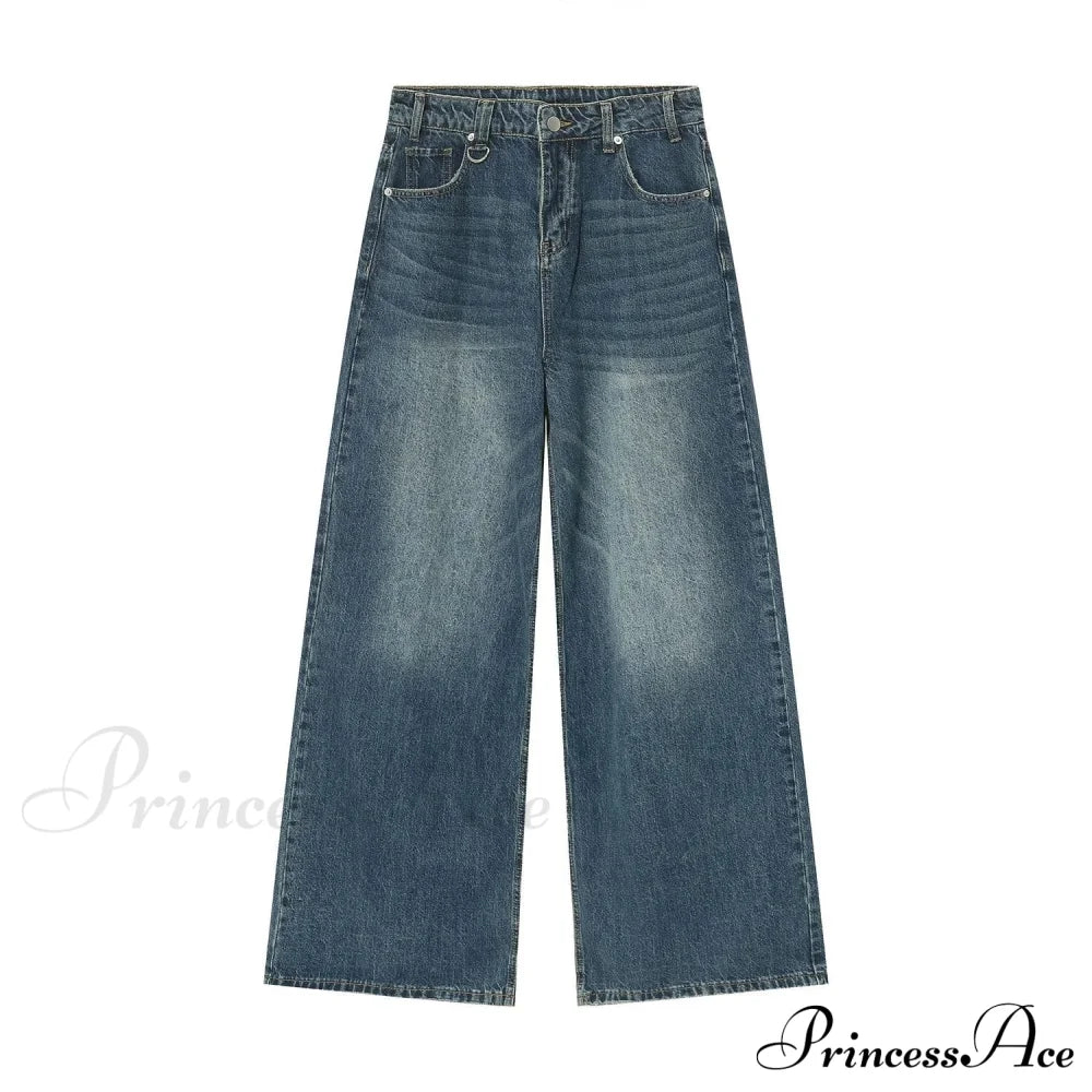 Old Male Pants Summer Blue Washed Denim Casual Menwear Wide Leg Trousers 2024 New Fashion Jeans