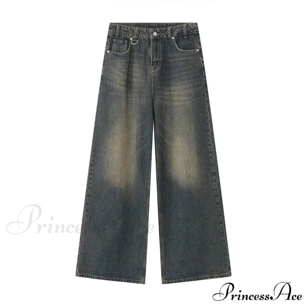 Old Male Pants Summer Blue Washed Denim Casual Menwear Wide Leg Trousers 2024 New Fashion Jeans