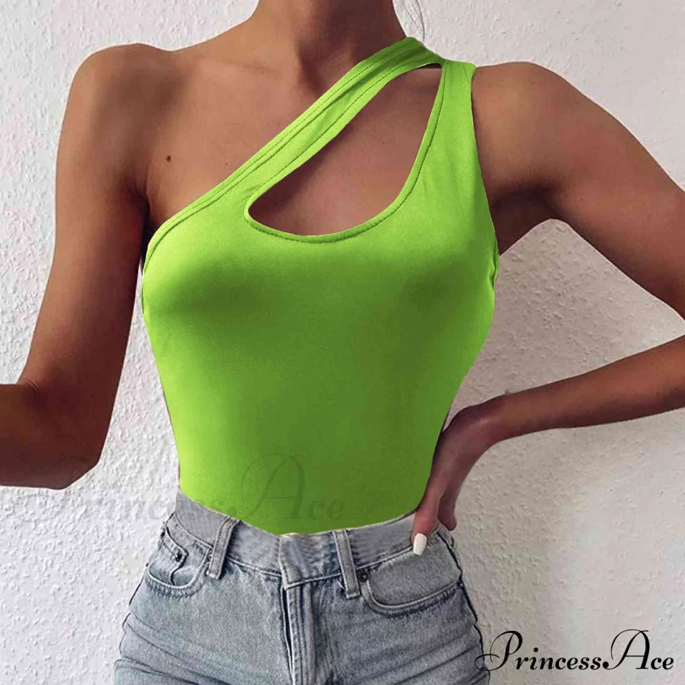 One Shoulder Cutout Cami Lime clothes one shoulder shirt Ship From Overseas shirt shirts tops Y.M