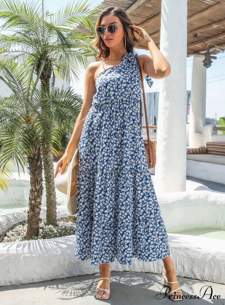 One-Shoulder Flowered Ruffled For Gown Holidays L / Green Dresses