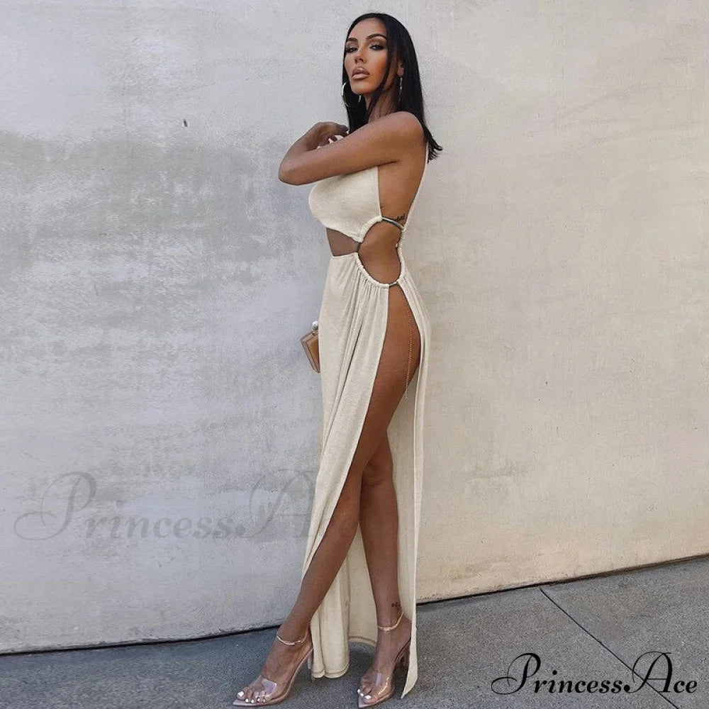 One Shoulder High Split Graceful O-Ring Long Maxi Dress