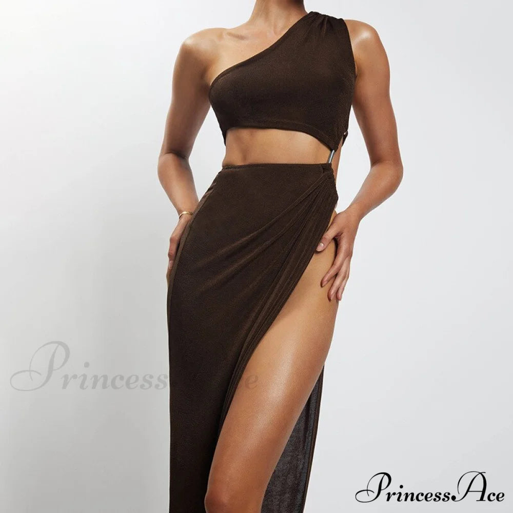 One Shoulder High Split Graceful O-Ring Long Maxi Dress