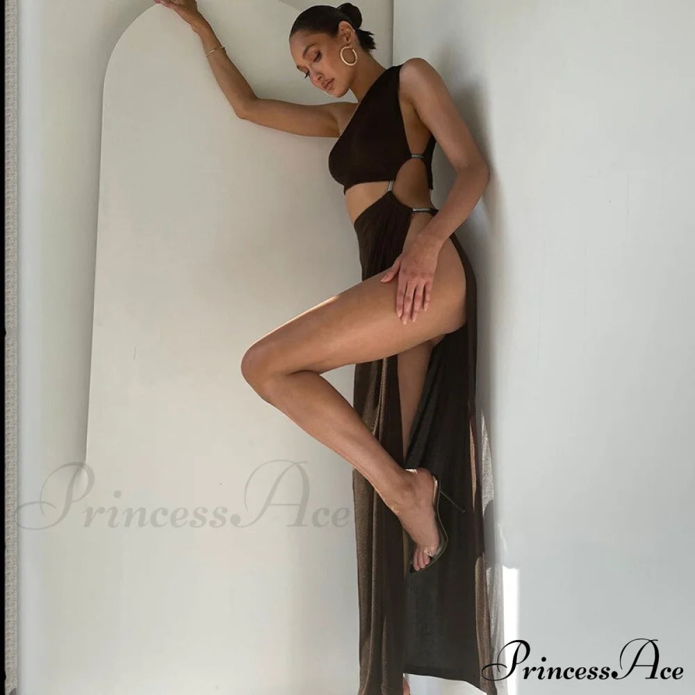 One Shoulder High Split Graceful O-Ring Long Maxi Dress