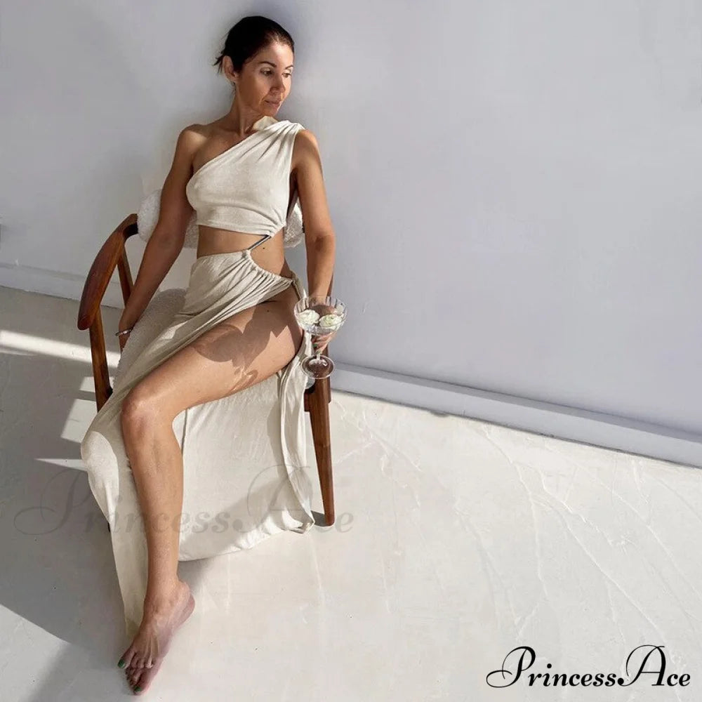 One Shoulder High Split Graceful O-Ring Long Maxi Dress