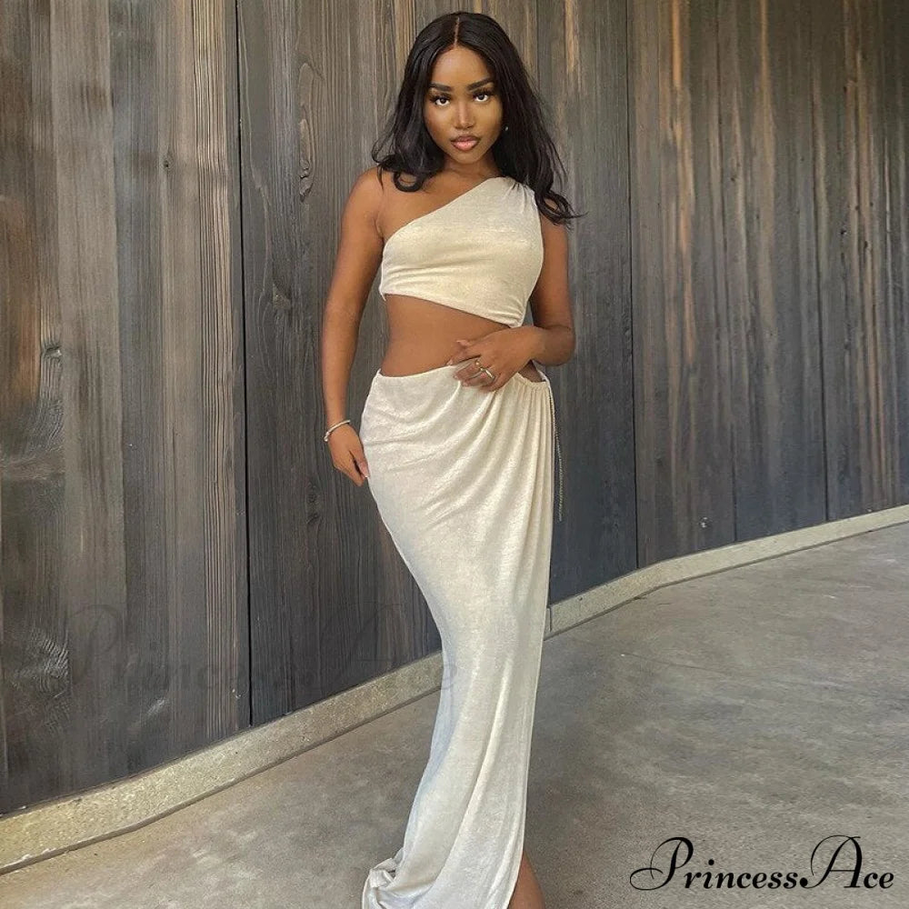 One Shoulder High Split Graceful O-Ring Long Maxi Dress