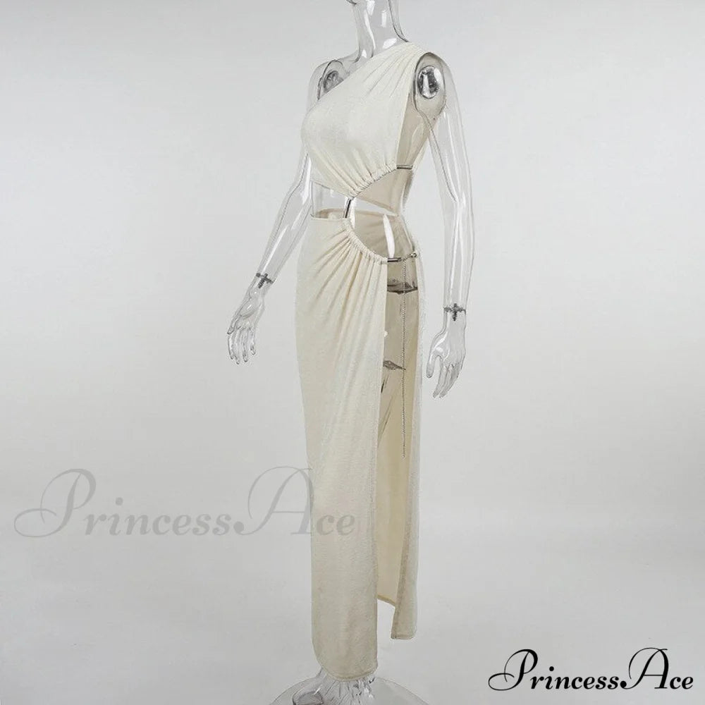 One Shoulder High Split Graceful O-Ring Long Maxi Dress
